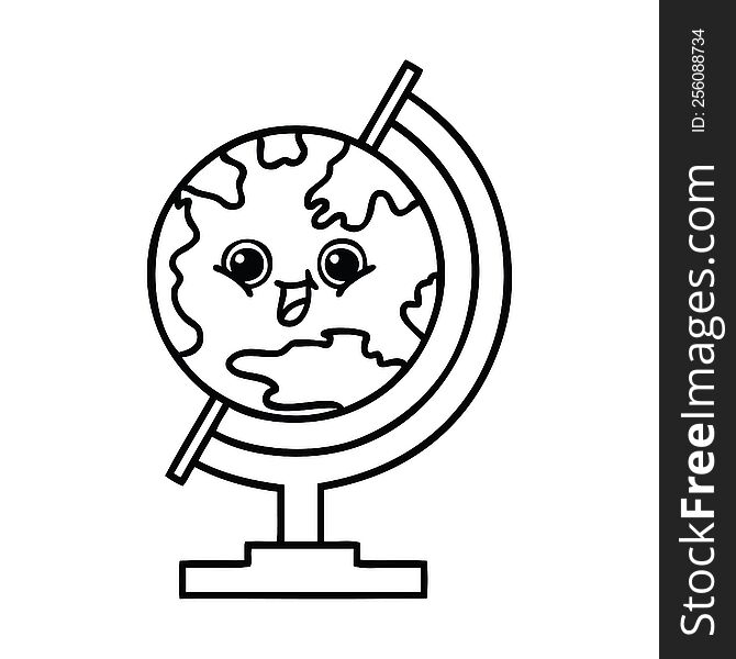 line drawing cartoon of a globe of the world