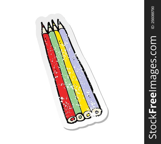 retro distressed sticker of a cartoon colored pencils