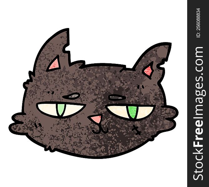 Grunge Textured Illustration Cartoon Tough Cat Face