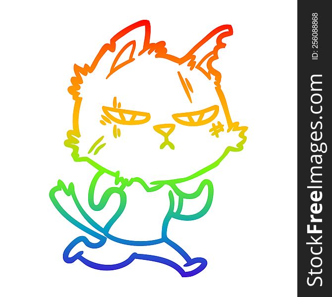 Rainbow Gradient Line Drawing Tough Cartoon Cat Running