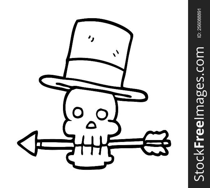 Line Drawing Cartoon Skull And Arrow