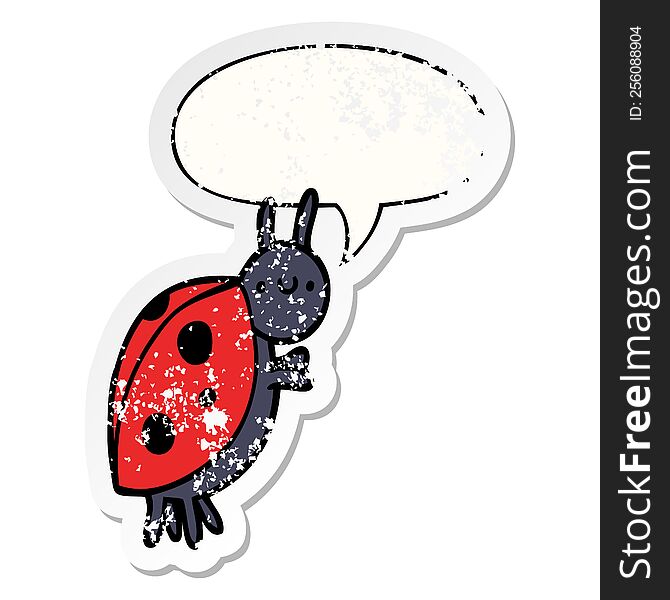 Cartoon Ladybug And Speech Bubble Distressed Sticker