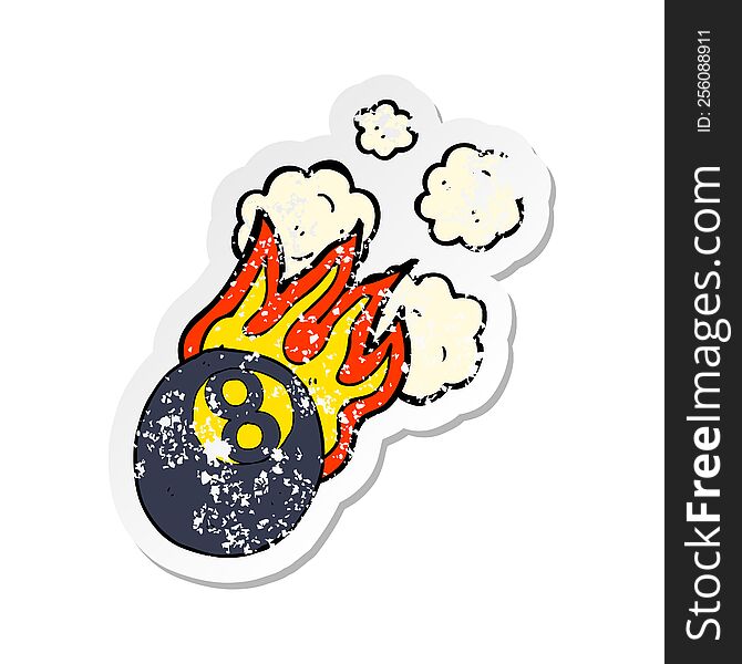 retro distressed sticker of a cartoon flaming pool ball