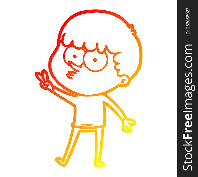 warm gradient line drawing of a cartoon curious boy dancing