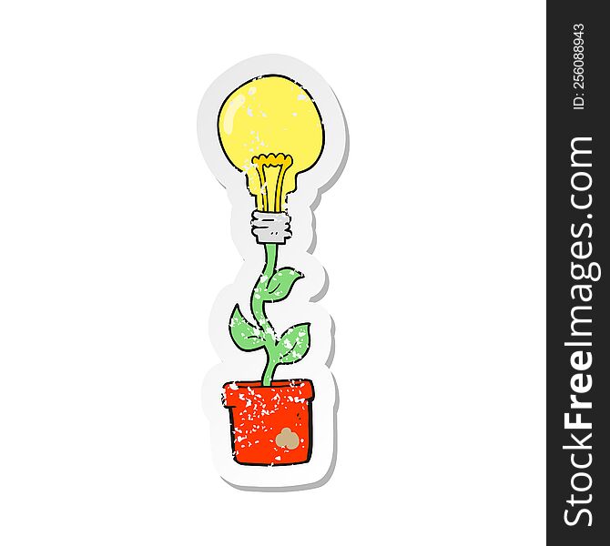 retro distressed sticker of a cartoon light bulb plant