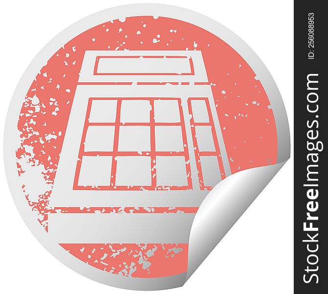 distressed circular peeling sticker symbol of a school calculator