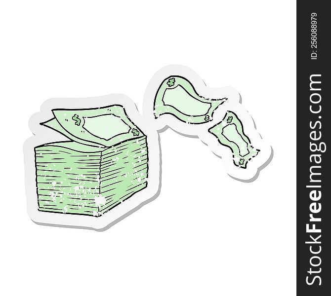 Distressed Sticker Of A Cartoon Money Blowing Away