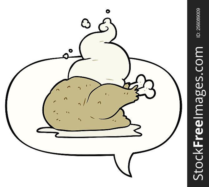 Cartoon Whole Cooked Chicken And Speech Bubble