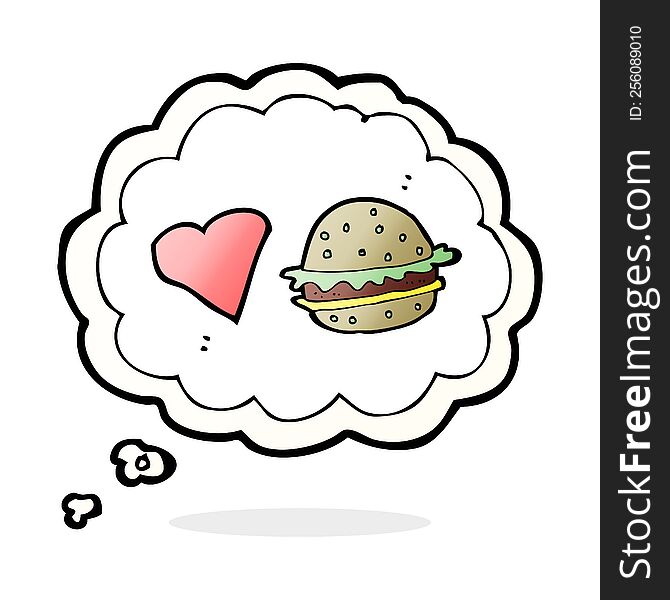 cartoon hamburger with thought bubble