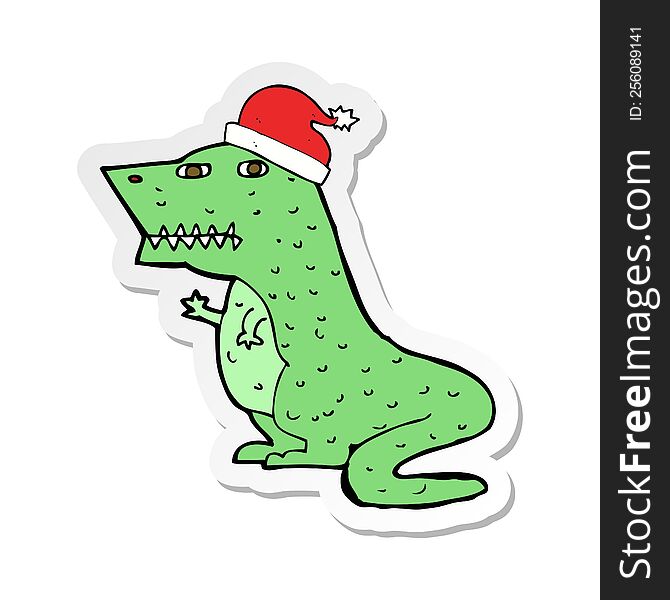 sticker of a cartoon dinosaur in christmas hat