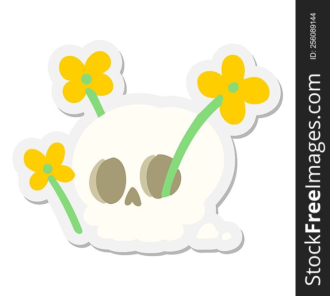 skull with flowers sticker