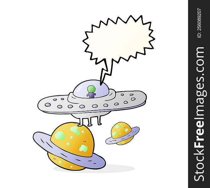 Speech Bubble Cartoon Flying Saucer In Space
