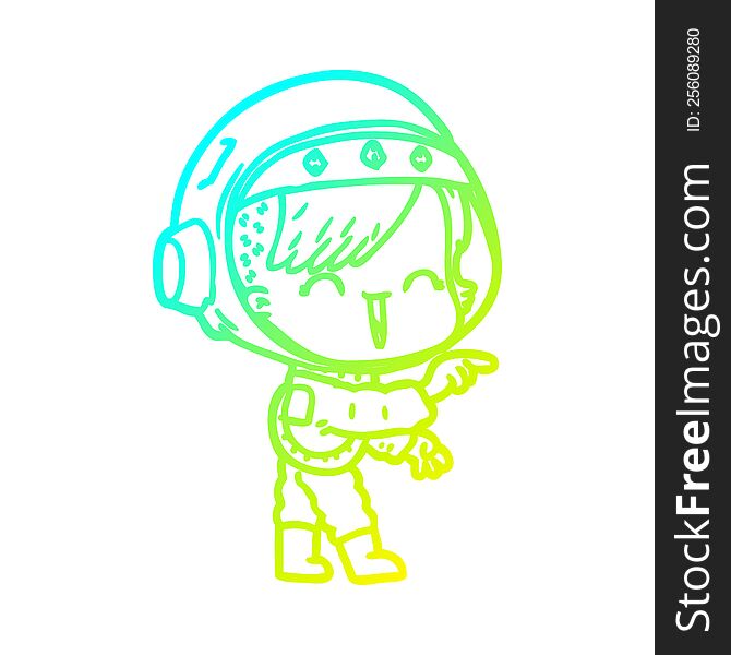 Cold Gradient Line Drawing Cartoon Astronaut Girl Pointing And Laughing