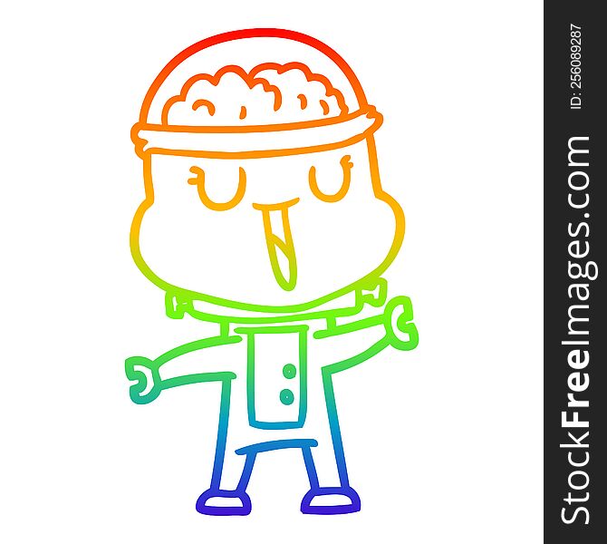 Rainbow Gradient Line Drawing Happy Cartoon Robot Waving