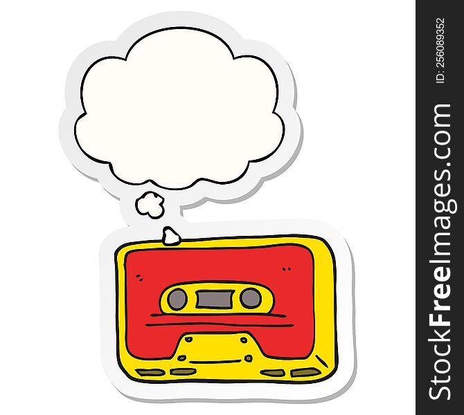 cartoon old tape cassette with thought bubble as a printed sticker