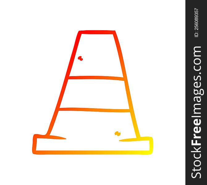 warm gradient line drawing of a cartoon road traffic cone