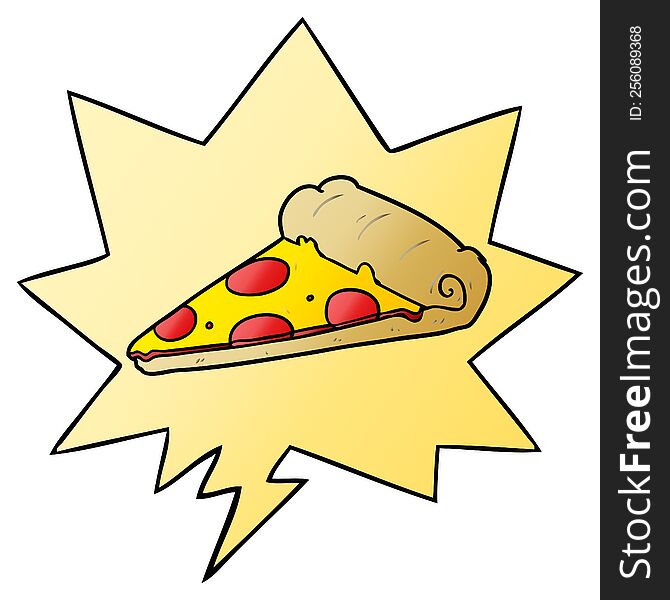 Cartoon Slice Of Pizza And Speech Bubble In Smooth Gradient Style