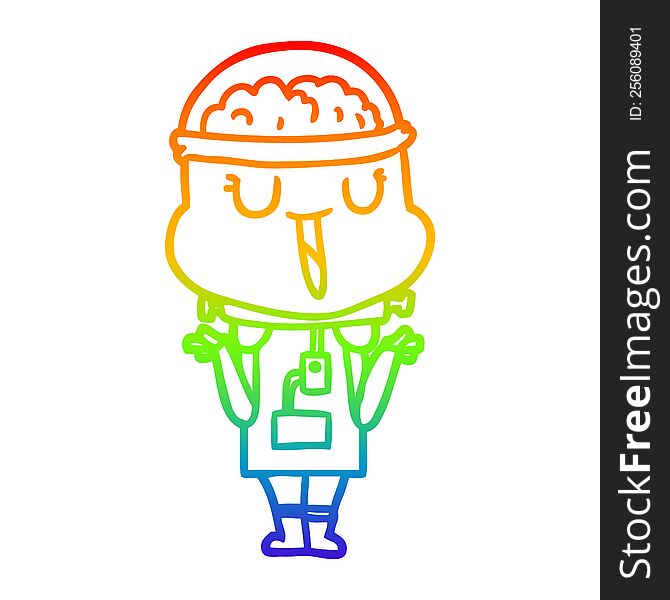 Rainbow Gradient Line Drawing Happy Cartoon Robot Shrugging Shoulders