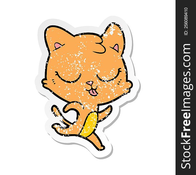 Distressed Sticker Of A Cartoon Cat Running
