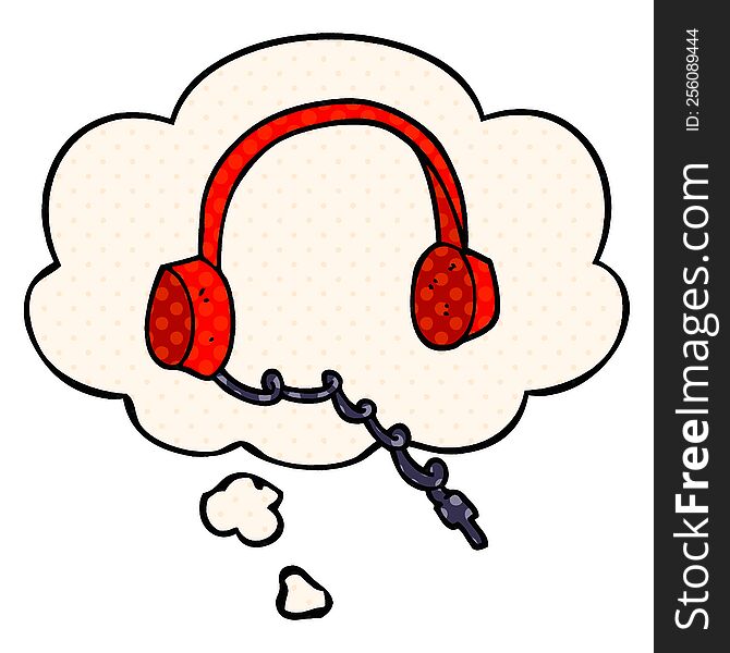 Cartoon Headphones And Thought Bubble In Comic Book Style
