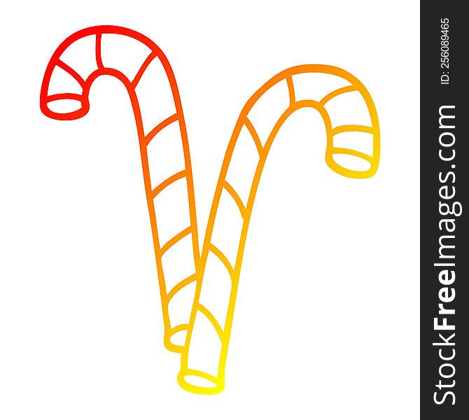 warm gradient line drawing of a cartoon pink candy cane
