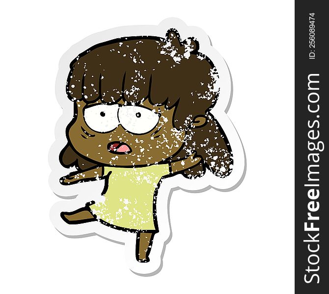 distressed sticker of a cartoon tired woman
