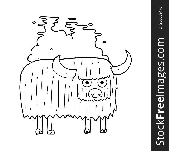 freehand drawn black and white cartoon smelly cow