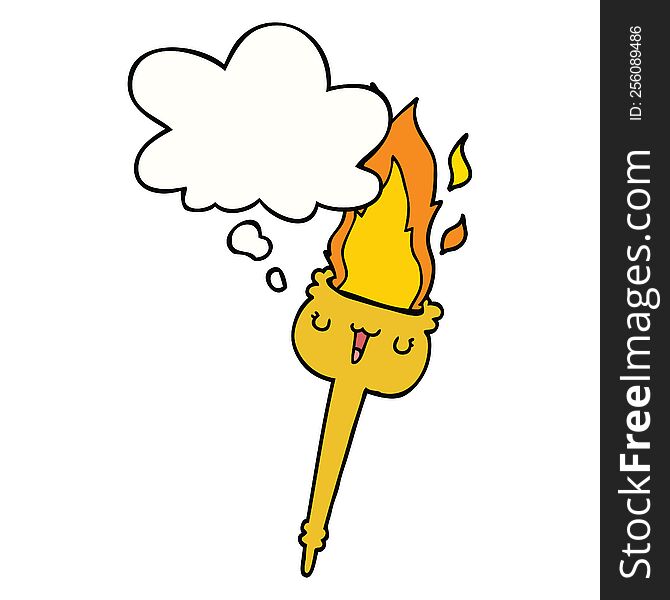 Cartoon Flaming Torch And Thought Bubble