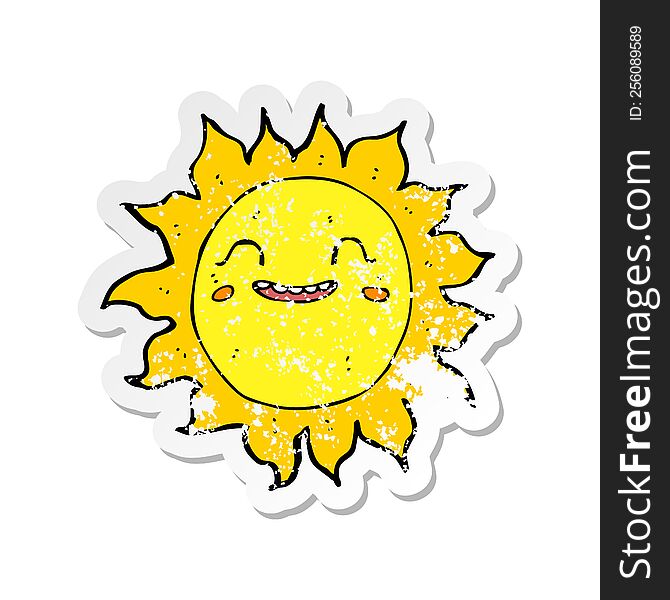 retro distressed sticker of a cartoon happy sun