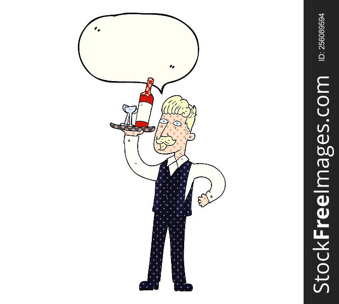 freehand drawn comic book speech bubble cartoon waiter