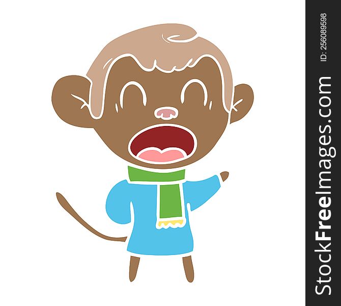 Shouting Flat Color Style Cartoon Monkey Wearing Scarf