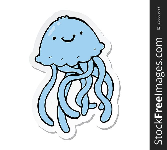 sticker of a cartoon happy jellyfish
