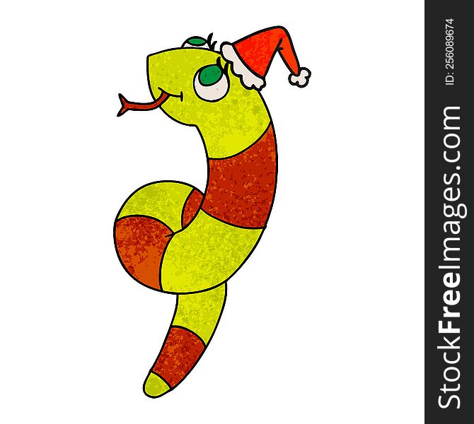 Christmas Textured Cartoon Of Kawaii Snake