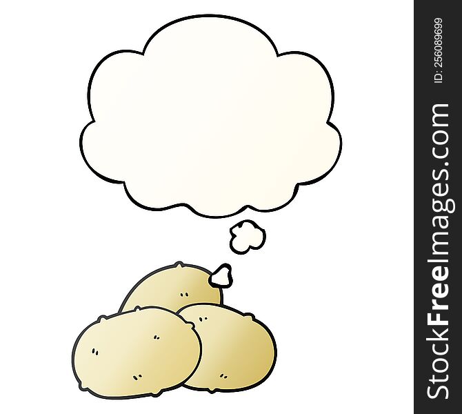cartoon potatoes with thought bubble in smooth gradient style