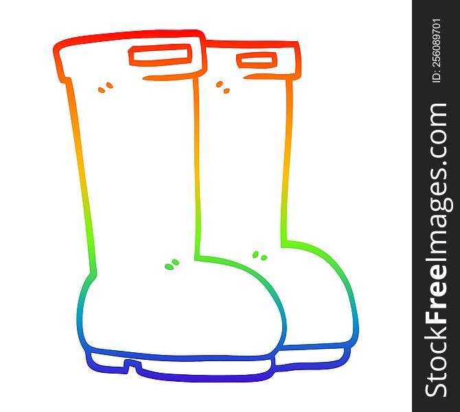 rainbow gradient line drawing of a cartoon wellingtons