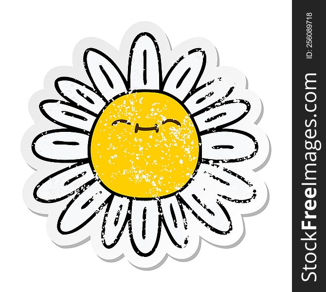 distressed sticker of a quirky hand drawn cartoon flower