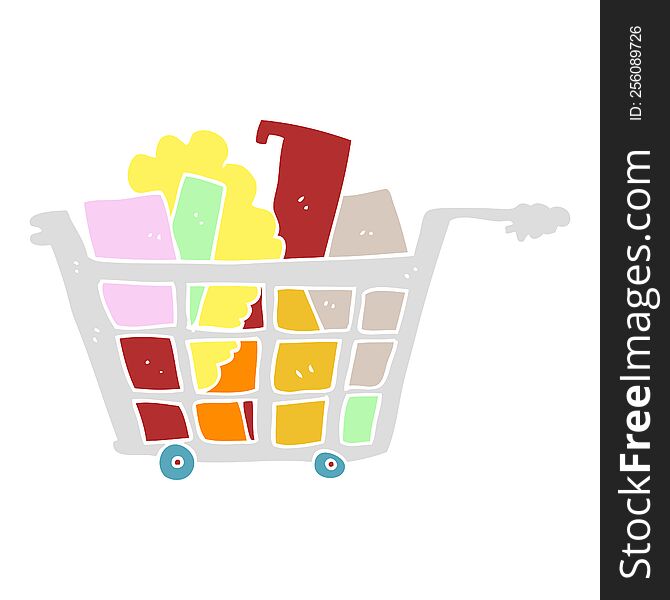flat color illustration of shopping trolley. flat color illustration of shopping trolley