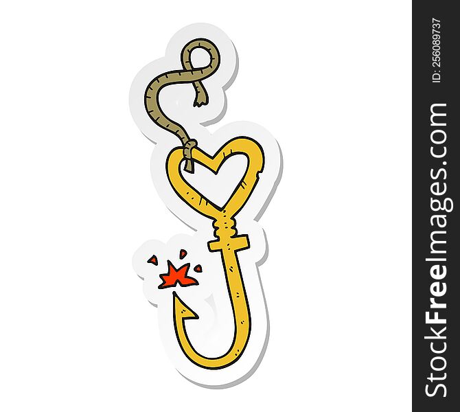 Sticker Of A Cartoon Love Heart Fish Hook