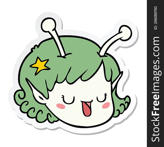 sticker of a cartoon alien space girl face