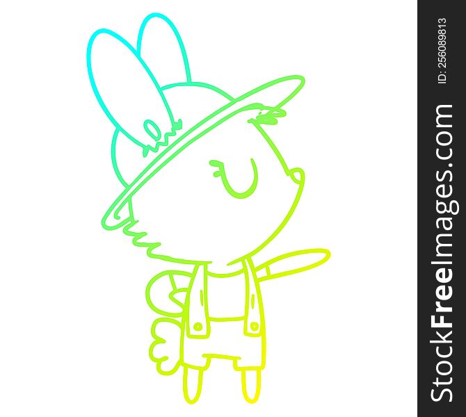 cold gradient line drawing of a cartoon rabbit construction worker