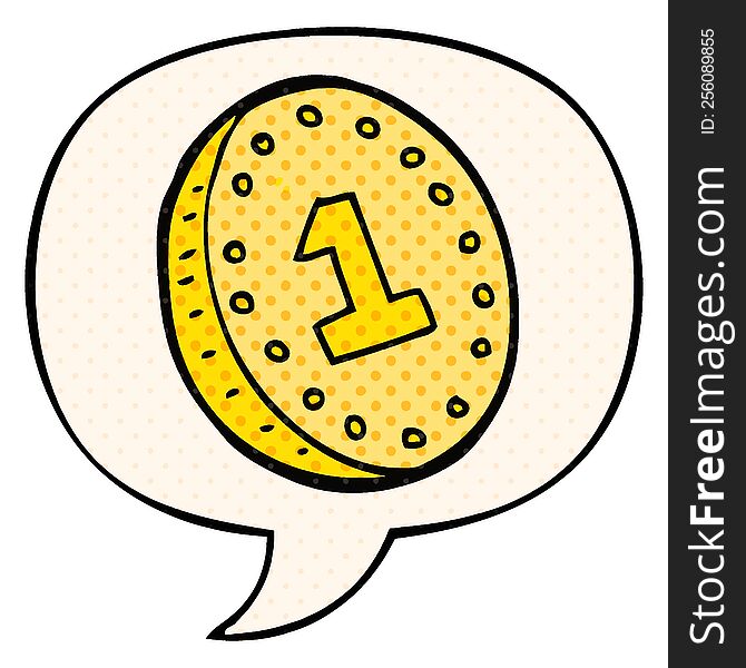 Cartoon Coin And Speech Bubble In Comic Book Style