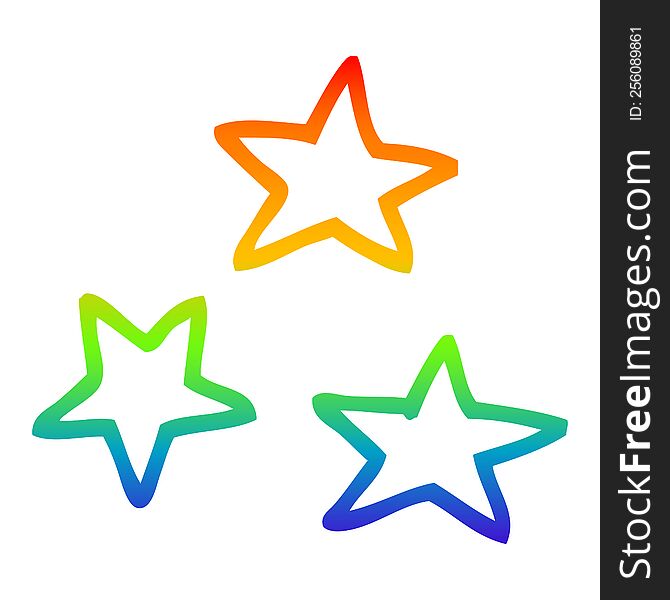 rainbow gradient line drawing of a cartoon of three stars