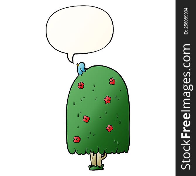 Cartoon Tall Tree And Speech Bubble In Smooth Gradient Style