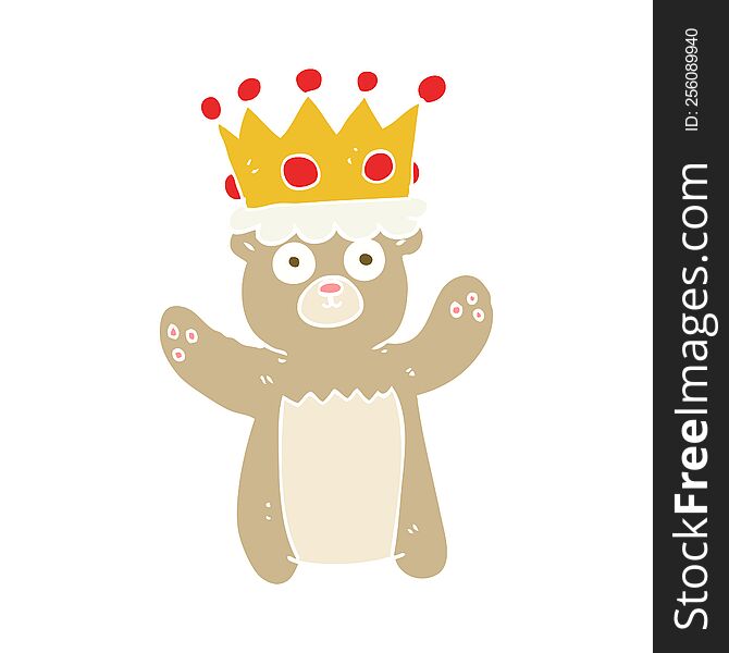 flat color illustration of teddy bear wearing crown. flat color illustration of teddy bear wearing crown