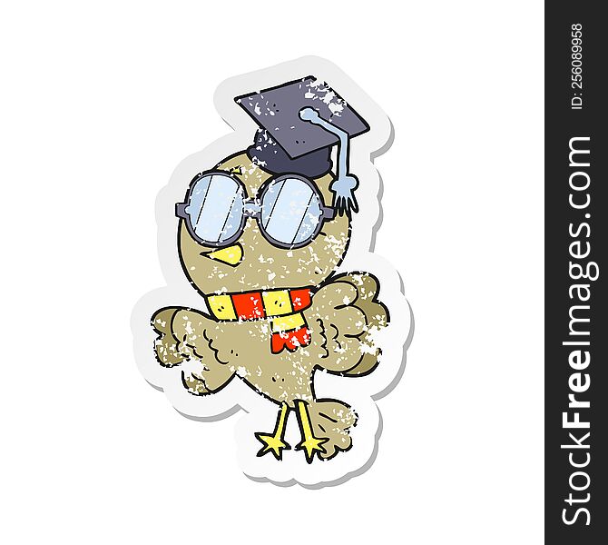 Retro Distressed Sticker Of A Cute Cartoon Well Educated Bird