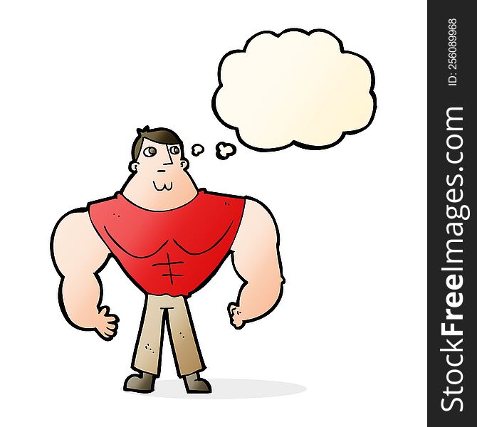 cartoon body builder with thought bubble