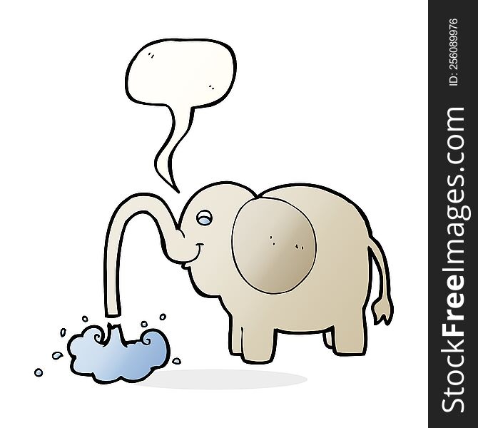 Cartoon Elephant Squirting Water With Speech Bubble