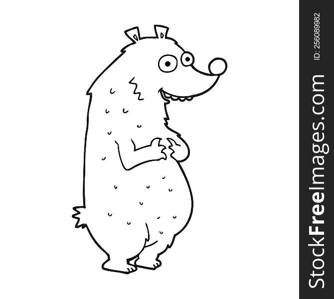 freehand drawn black and white cartoon bear