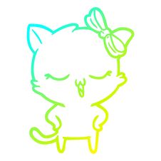 Cold Gradient Line Drawing Cartoon Cat With Bow On Head And Hands On Hips Royalty Free Stock Photos