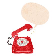 Cartoon Old Telephone And Speech Bubble In Retro Textured Style Stock Photography